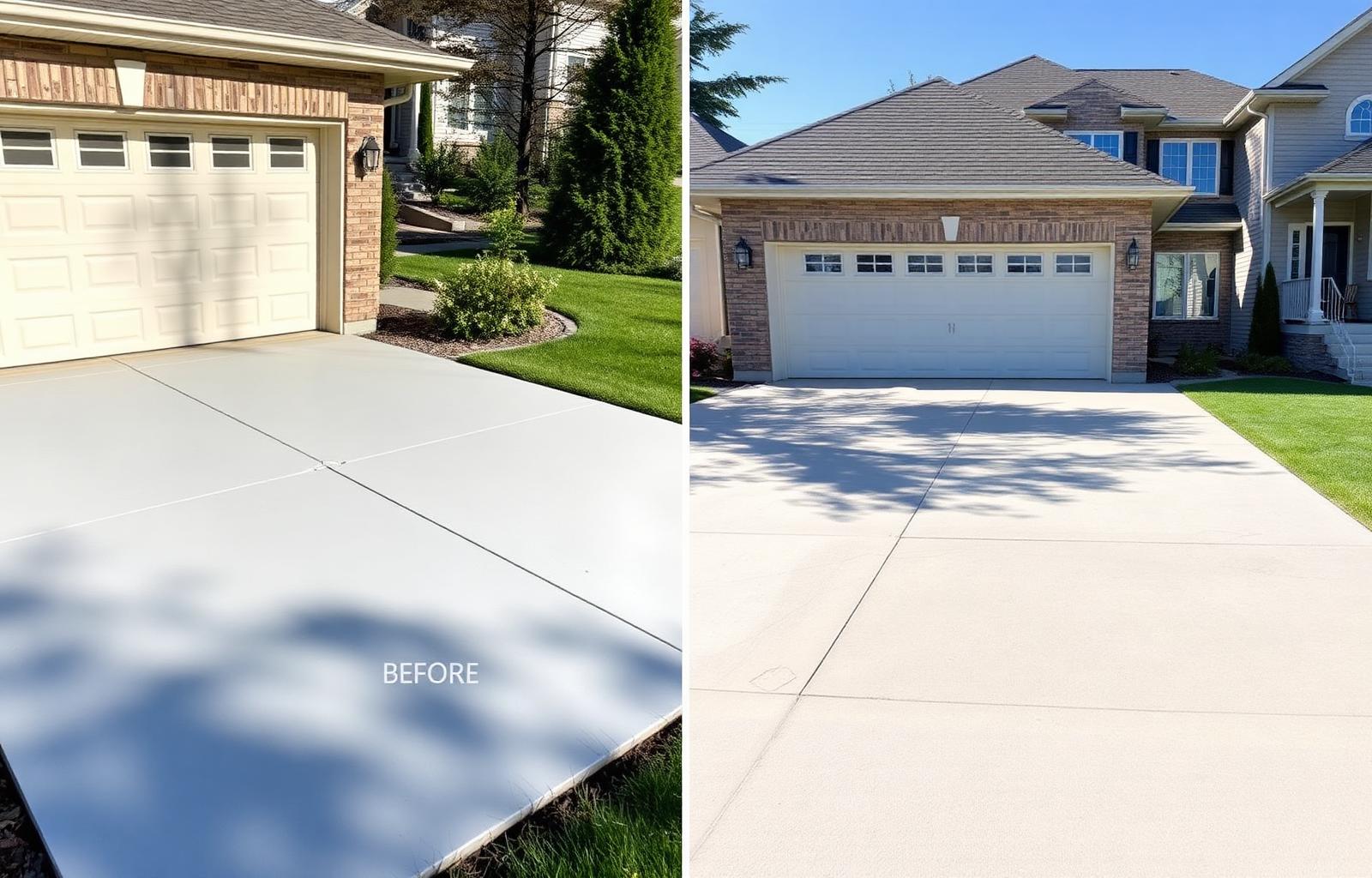 Driveway before and after concrete polyjacking